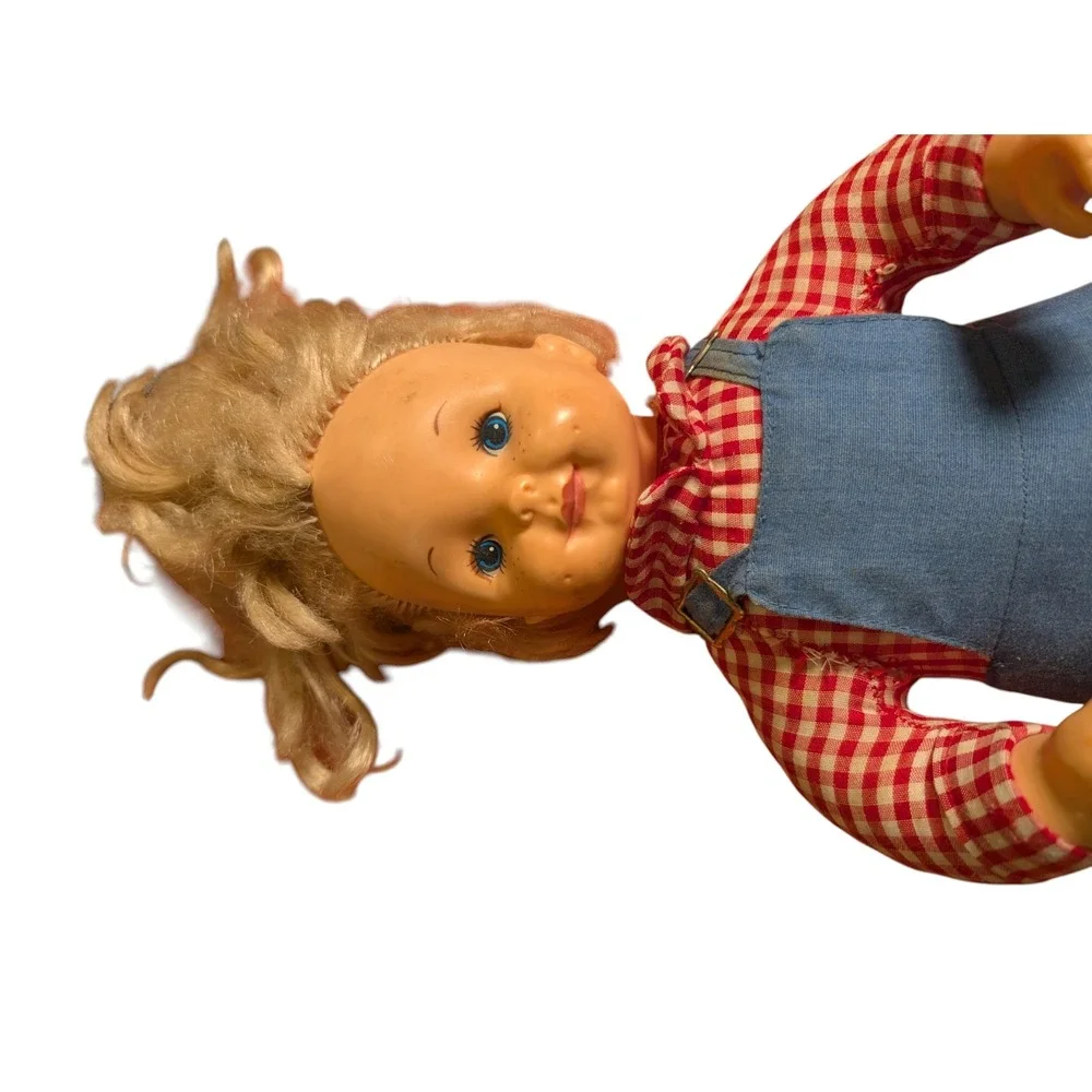 Vintage Ideal Toys Kit n Kaboodle CBS Toys Blonde Doll Gingham Overalls 1980s